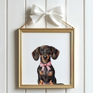 ダックスフントのプリント：茶色のダックスフント、ピンクの保育園