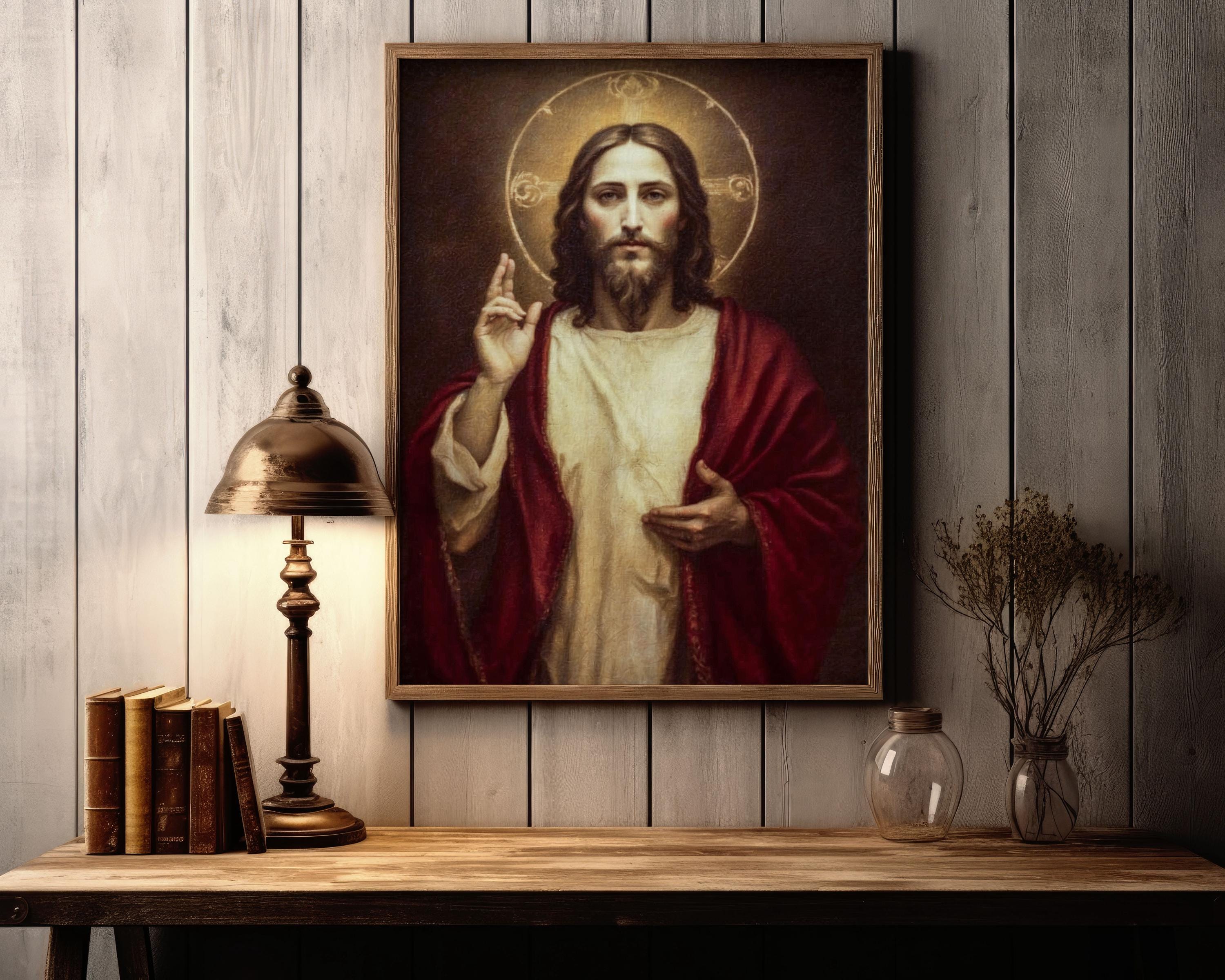 ビンテージのイエス・キリストの聖画、カトリックのイエスの肖像画