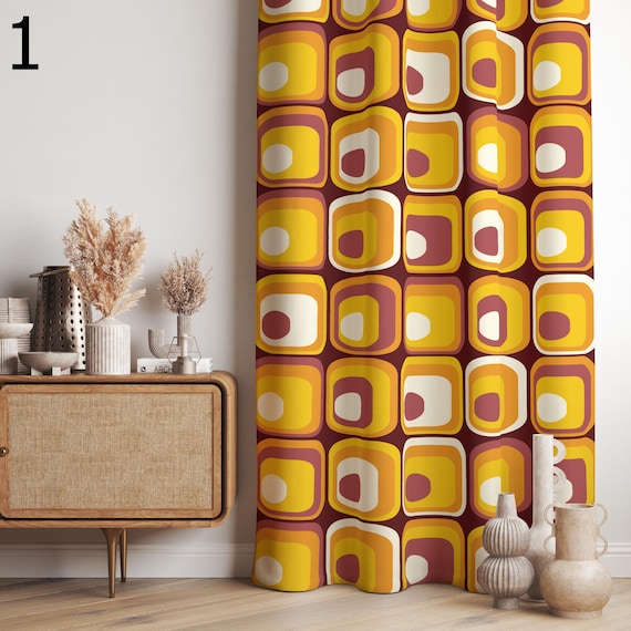 ミッドセンチュリーモダンカーテンパネル、レトロカーテン、MCM