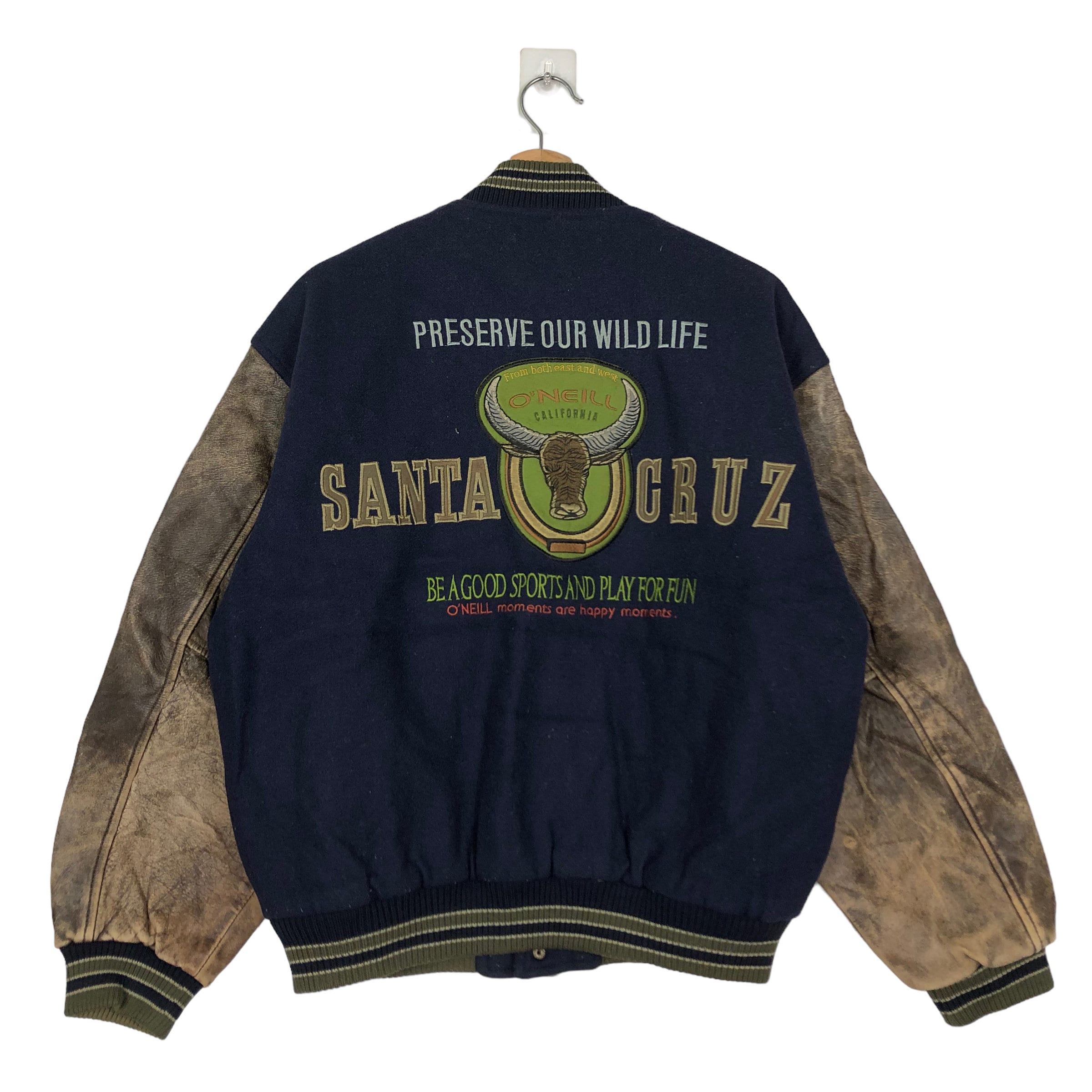 Vintage 90s O'neill Santa Cruz Varsity Jacket, Leather Sleeves (M