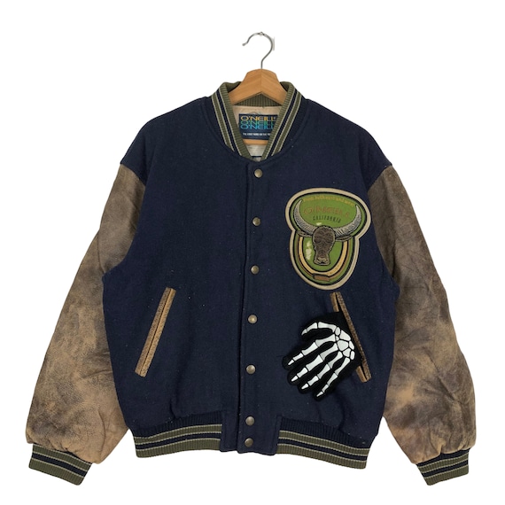 Vintage 90s O'neill Santa Cruz Varsity Jacket, Leather Sleeves (M