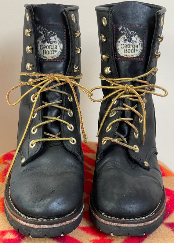 1990s Georgia Boots Electricians Boots Black Rough Out Leather