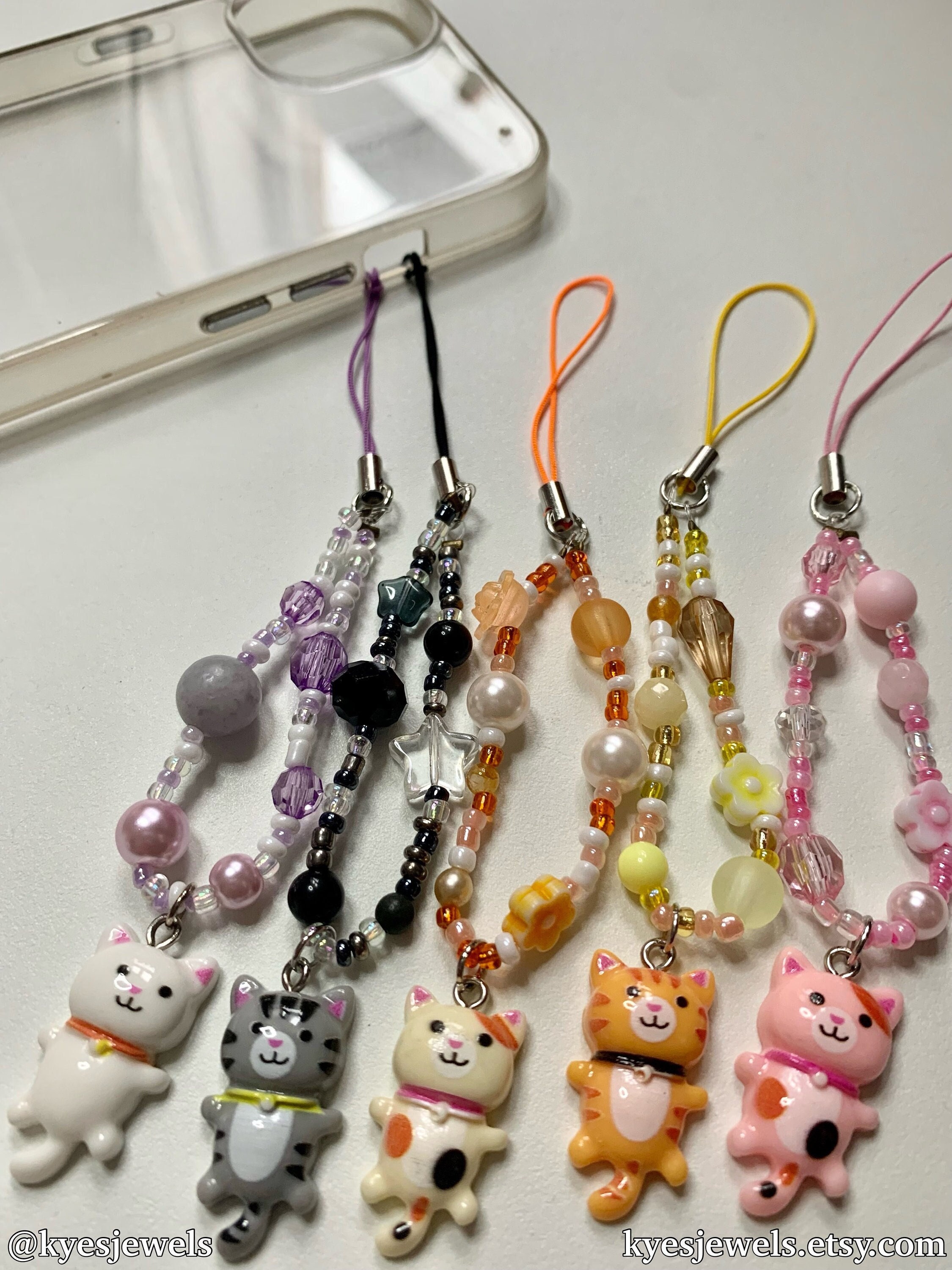Cat Phone Charm | Phone Charm Strap | Cute Beaded Phone Charm