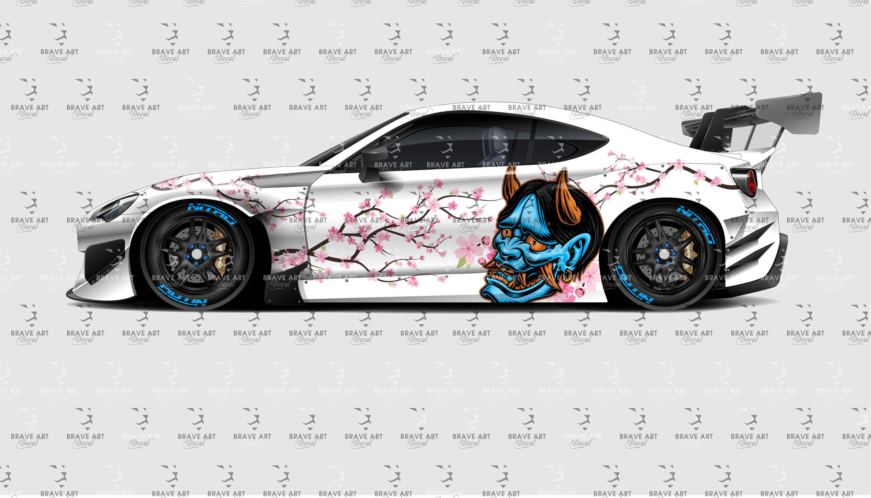 Sakura Cherry Blossom Car Livery, Japanese Oni Demon Car Wrap