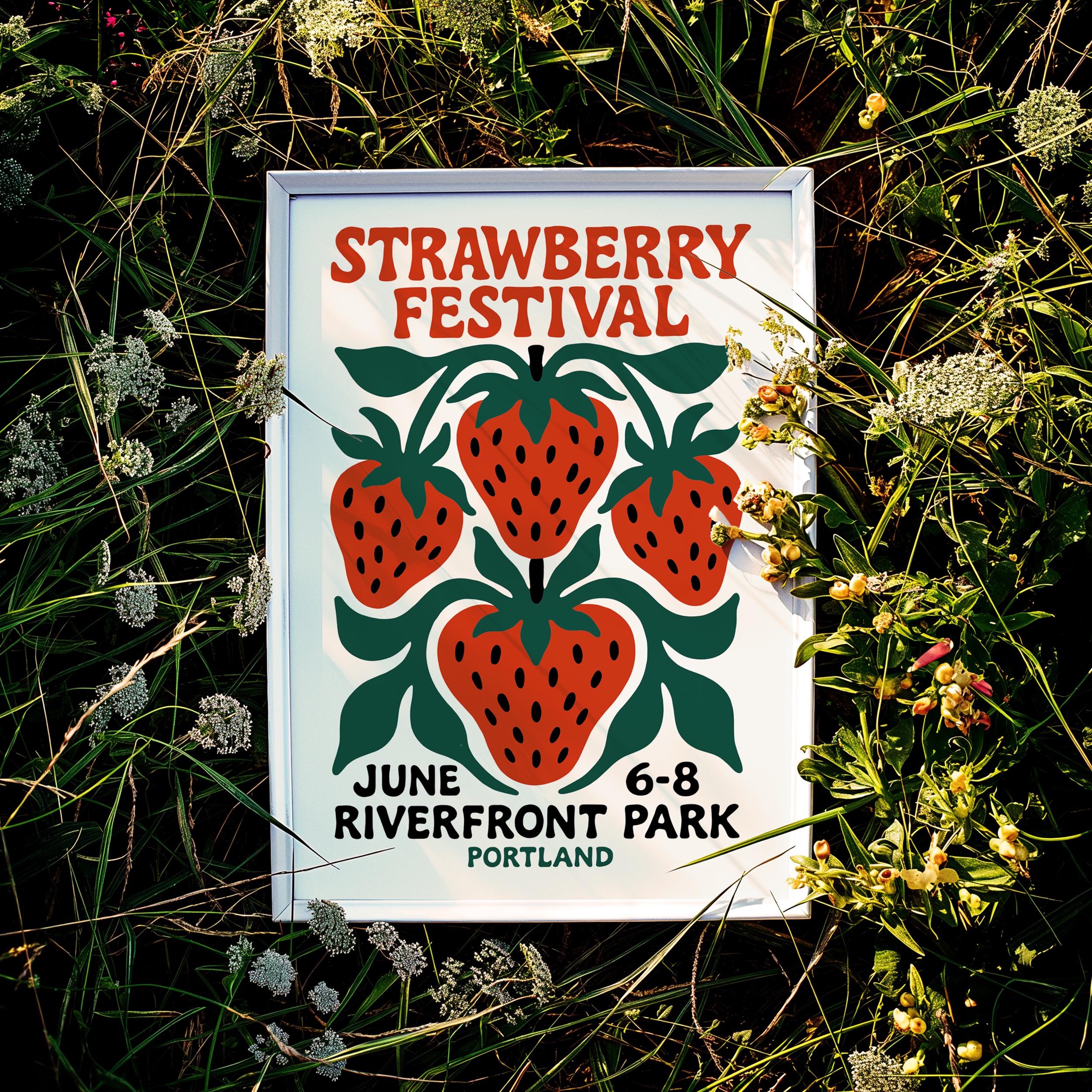 Strawberry Festival Poster - Retro Fruit Print Wall Art Decor Home