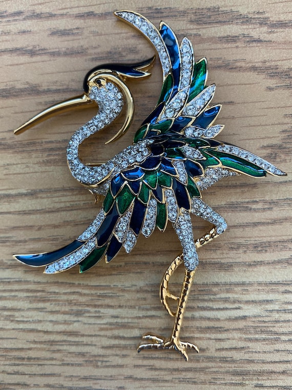 D'orlan Bird Brooch, 22kt Gold Plated, Swarovski Crystals, Enamel