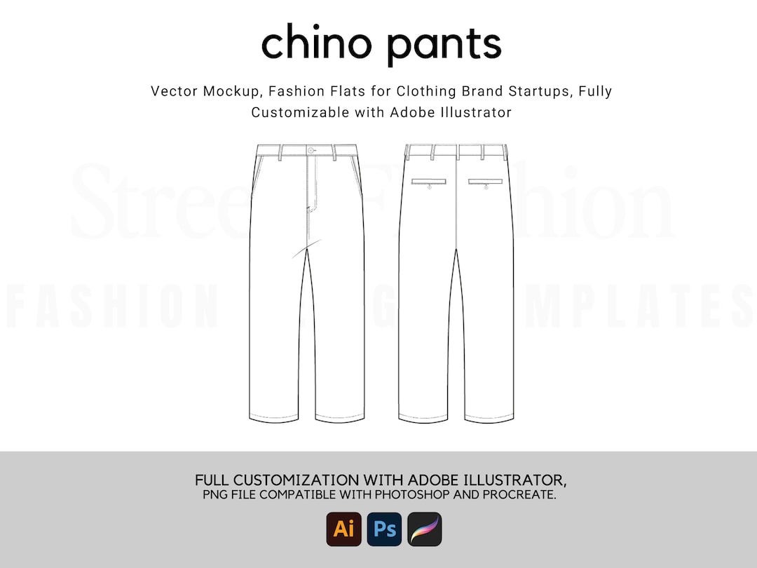 Chino Pants Flat Technical Drawing: Streetwear Design Template - Etsy