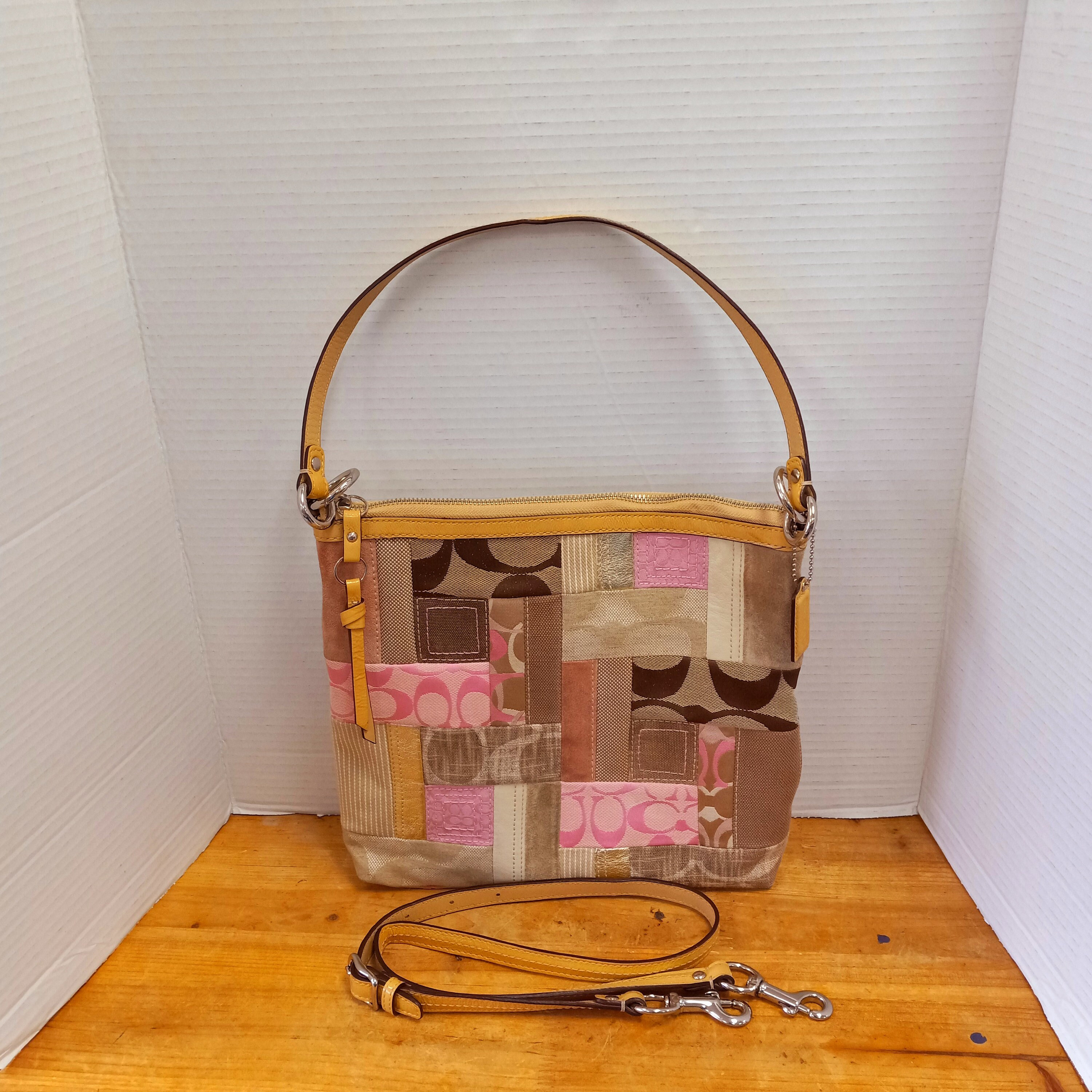 Vintage Coach Patchwork Shoulder Bag Convert Into Crossbody, Pink