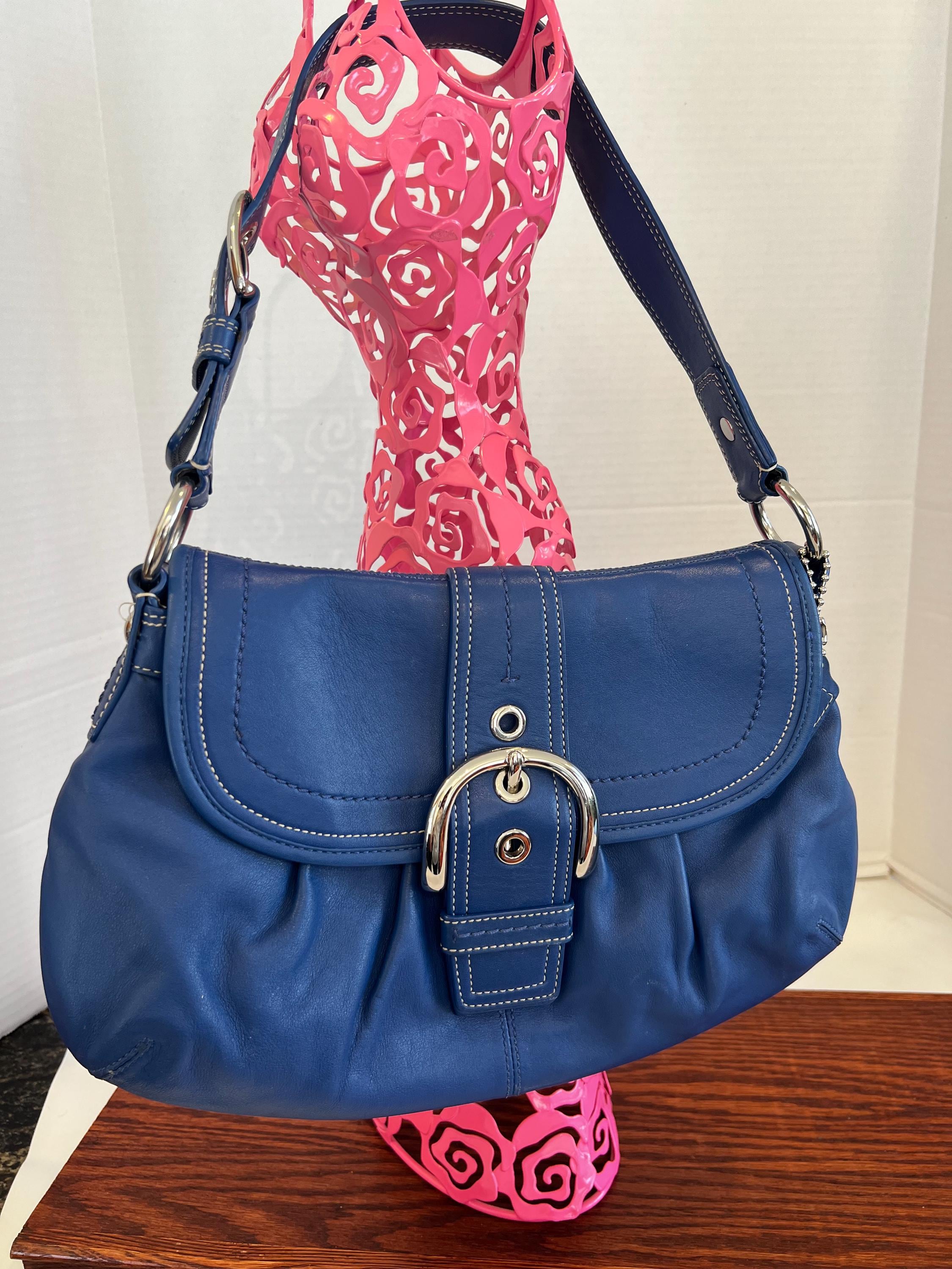 Coach Soho Blue Pleated Leather Buckle Flap Shoulder Bag – Classic