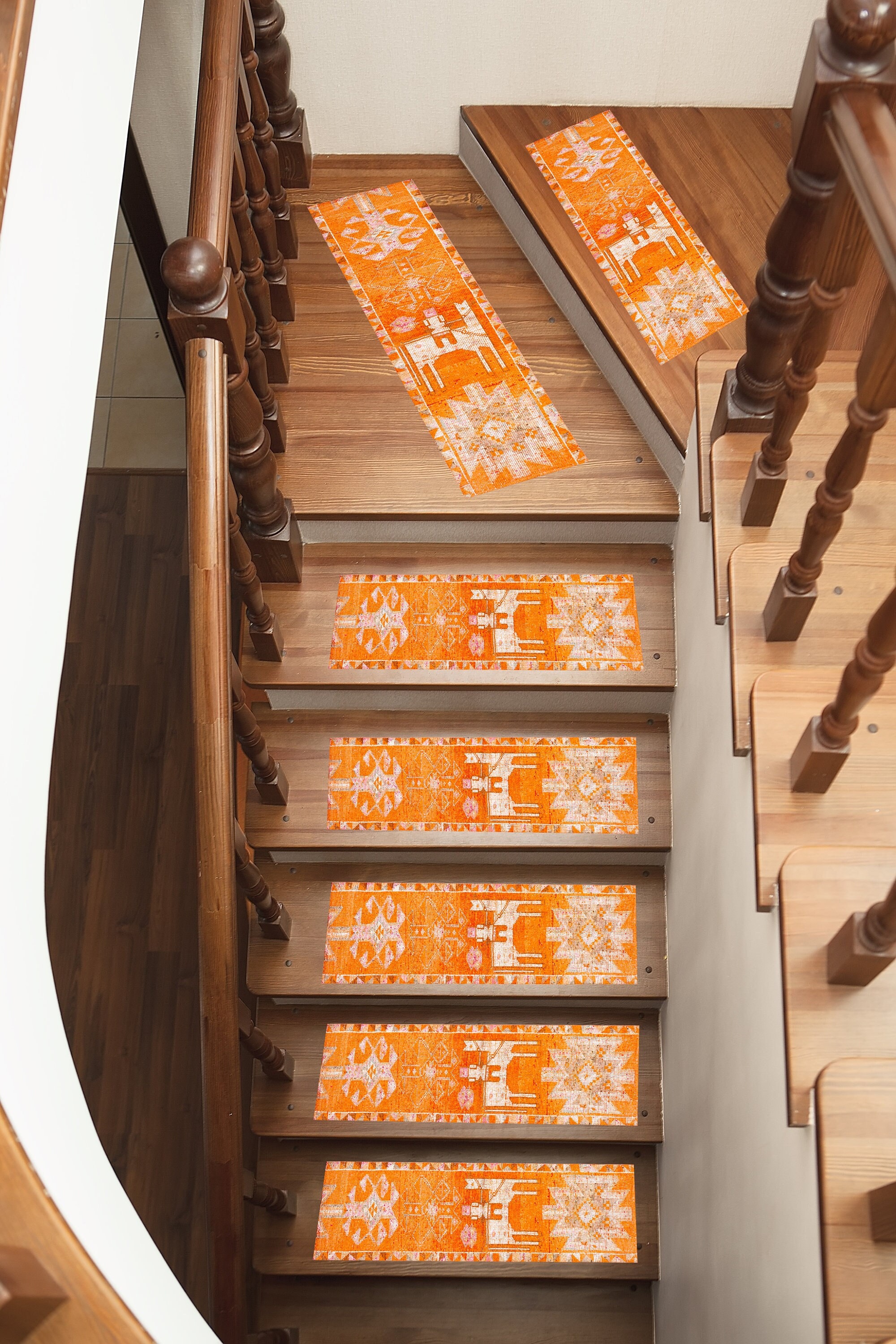 イラスト入りラグ、階段ラグ、階段用ラグ、ヘルキ トルコ ラグ