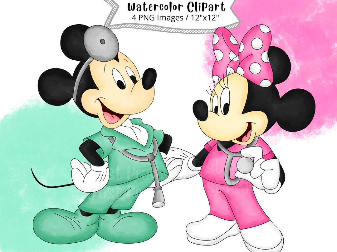 Nurse Minnie and Mickey Mouse Watercolor Clipart (PNG) - Etsy