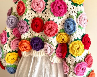 Crochet Rose Garden Jacket,vintage Roses , Rose Cardigan,unique