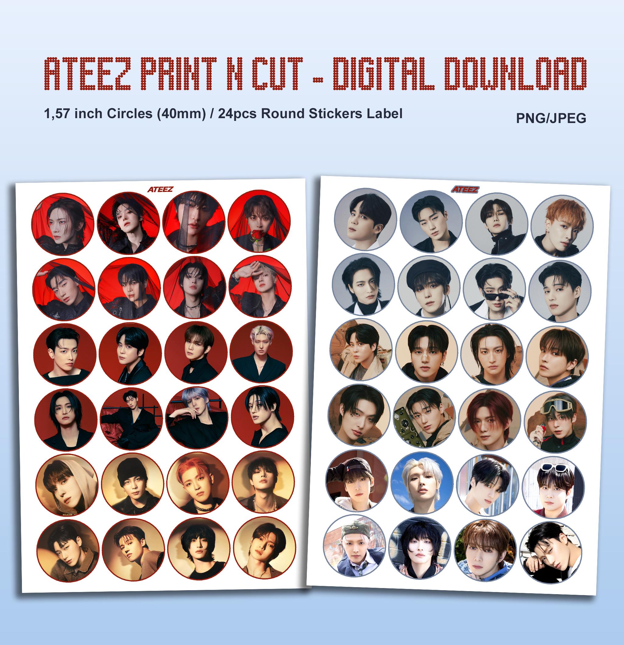 ATEEZ Printable Sticker Page - Round Label - Png/jpeg -DIGITAL