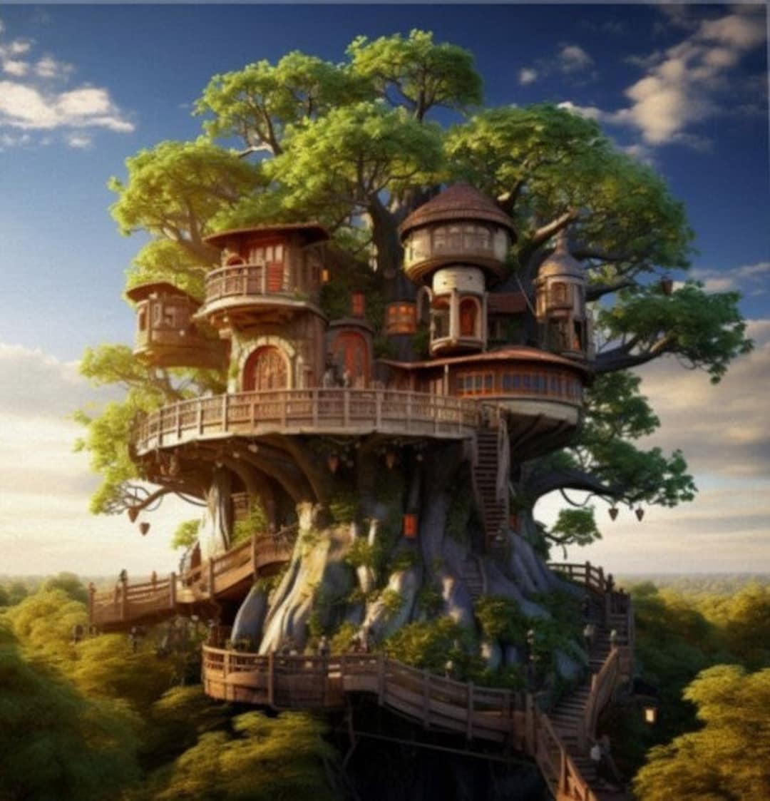 Tree House Forest Fantasy Canvas Ai-powered Treehouse Escape