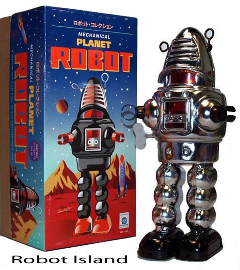 Planet Robot Robby the Robot Windup Tin Toy Chrome Wind-up Retro