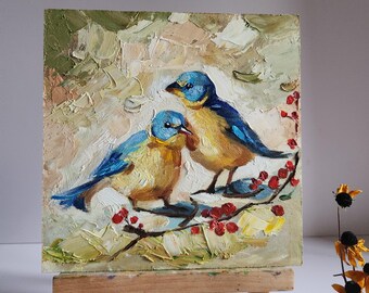 インパスト鳥油絵：モダンパレットナイフアート（10 x 10インチ