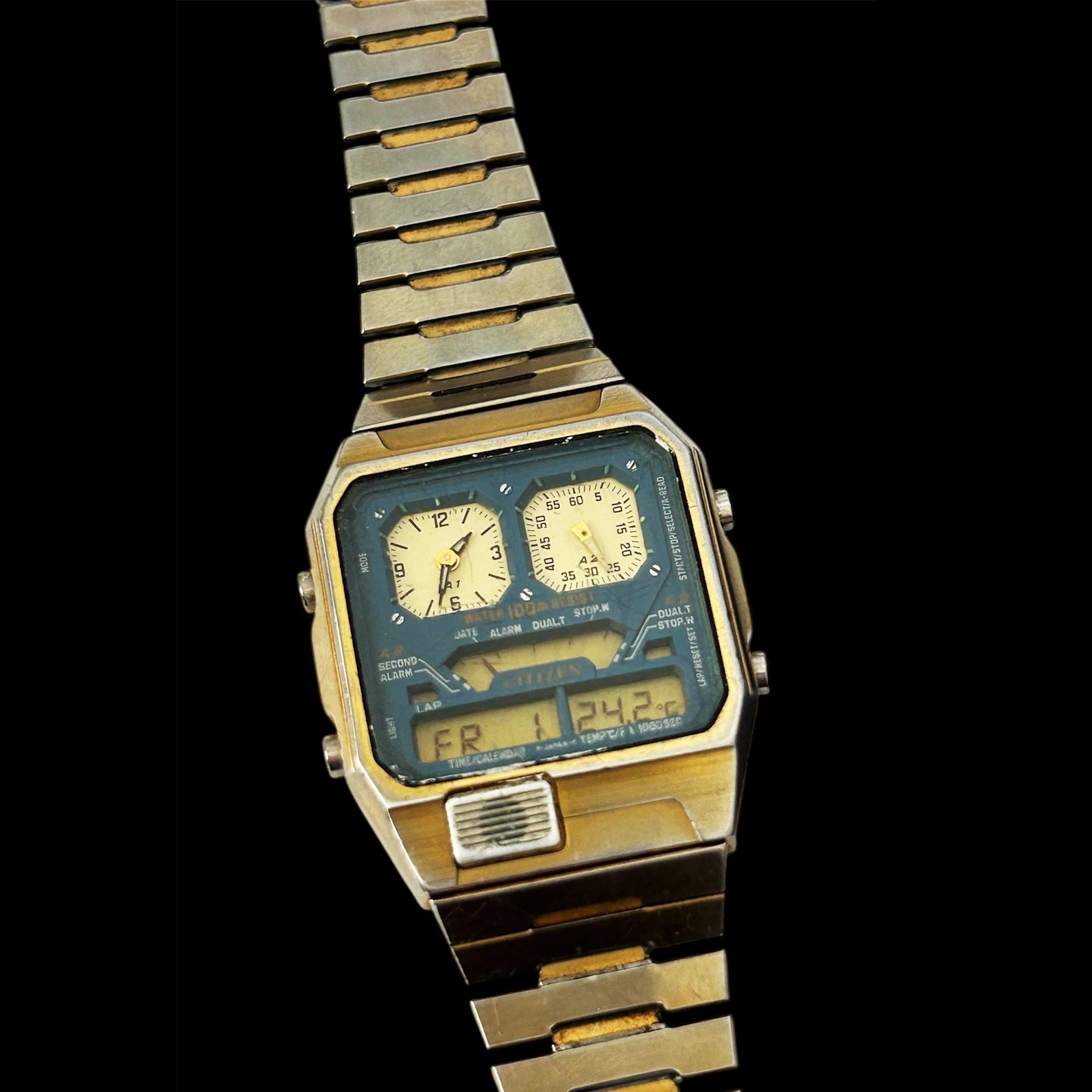 RARE Vintage CITIZEN Ana-digi Temp Blue Dial 8984-086465 Wrist/ GN