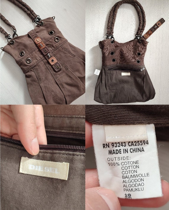 DIESEL Vintage Brown Shoulder Bag With Leather Logo, 00's Y2k Rare