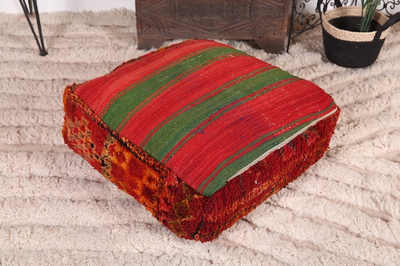 ヴィンテージ モロッコ プーフ カバー、モロッコ キリム プーフ