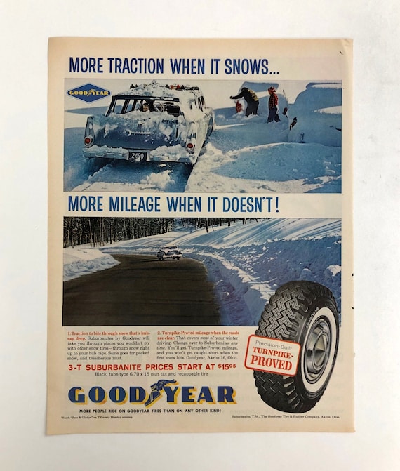 1960 Goodyear Tires Magazine Ad - Winter Snow Advertising Art - Etsy