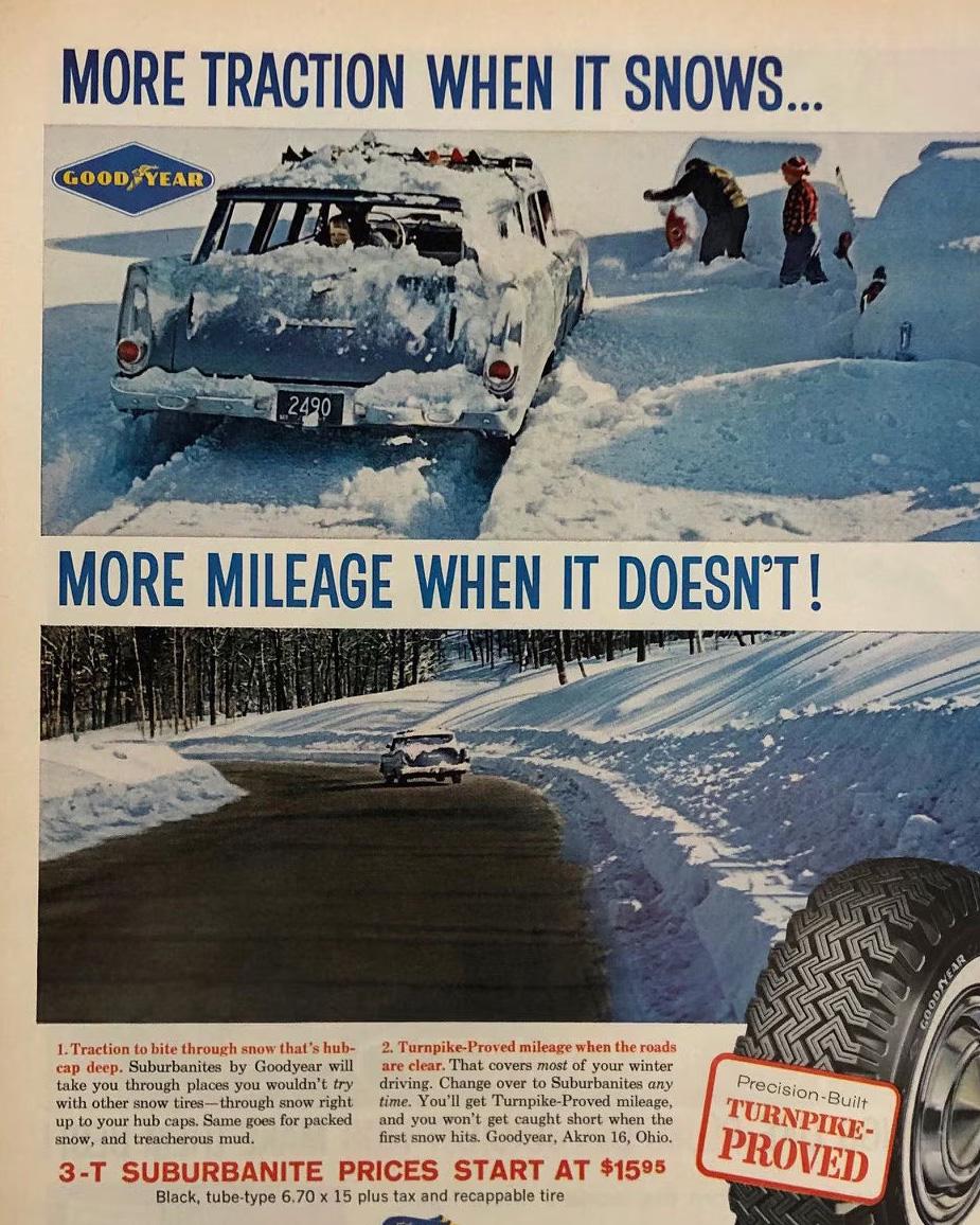 1960 Goodyear Tires Magazine Ad - Winter Snow Advertising Art - Etsy