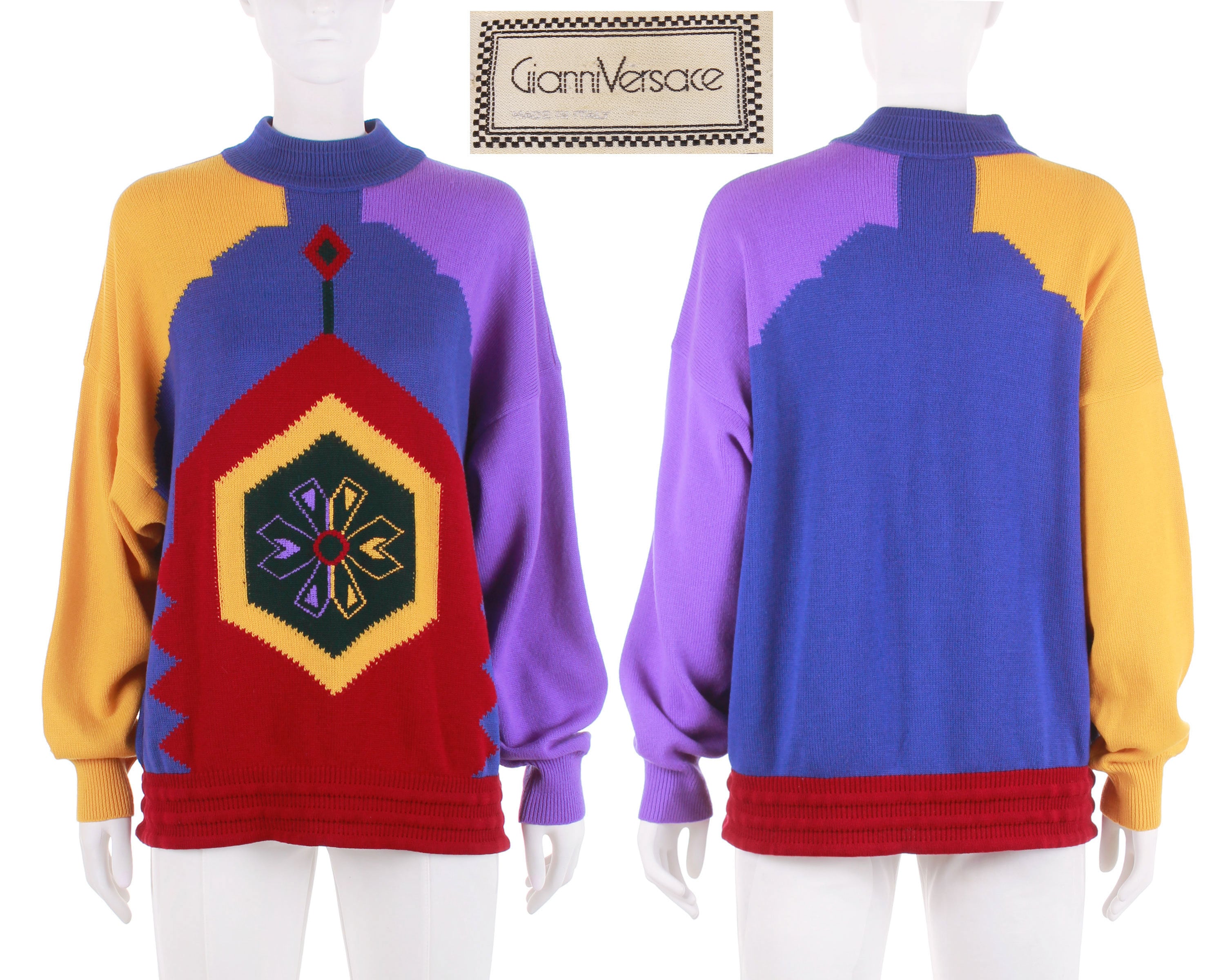 Vintage Gianni Versace Wool Color Block Sweater Made in Italy Size