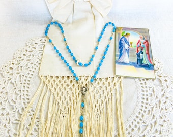 アンティークのフランス製初聖体拝領セット：腕章、ロザリオ、聖カード