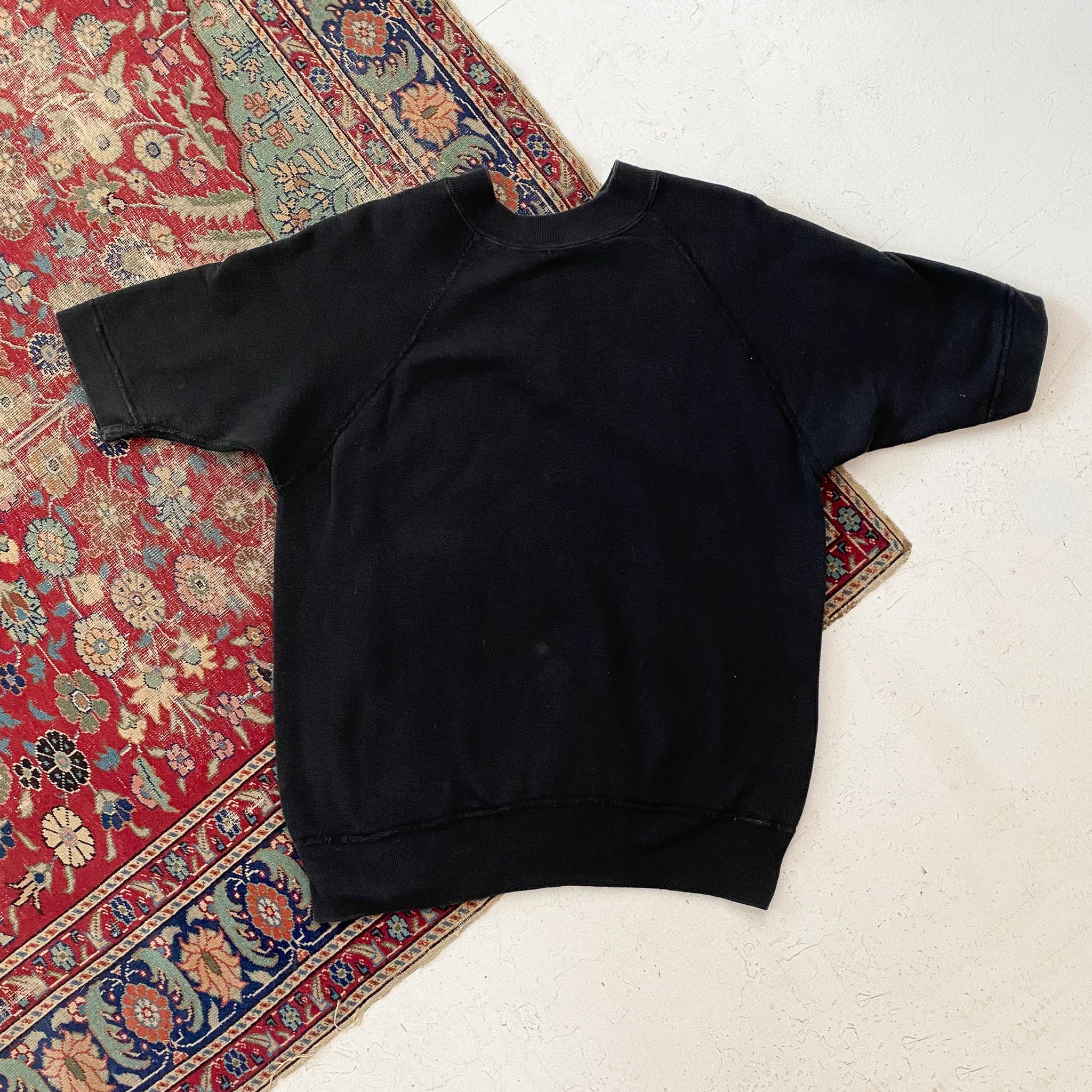 Vintage 50s/60s Black Short Sleeve Quarter Zip Cotton Sweatshirt