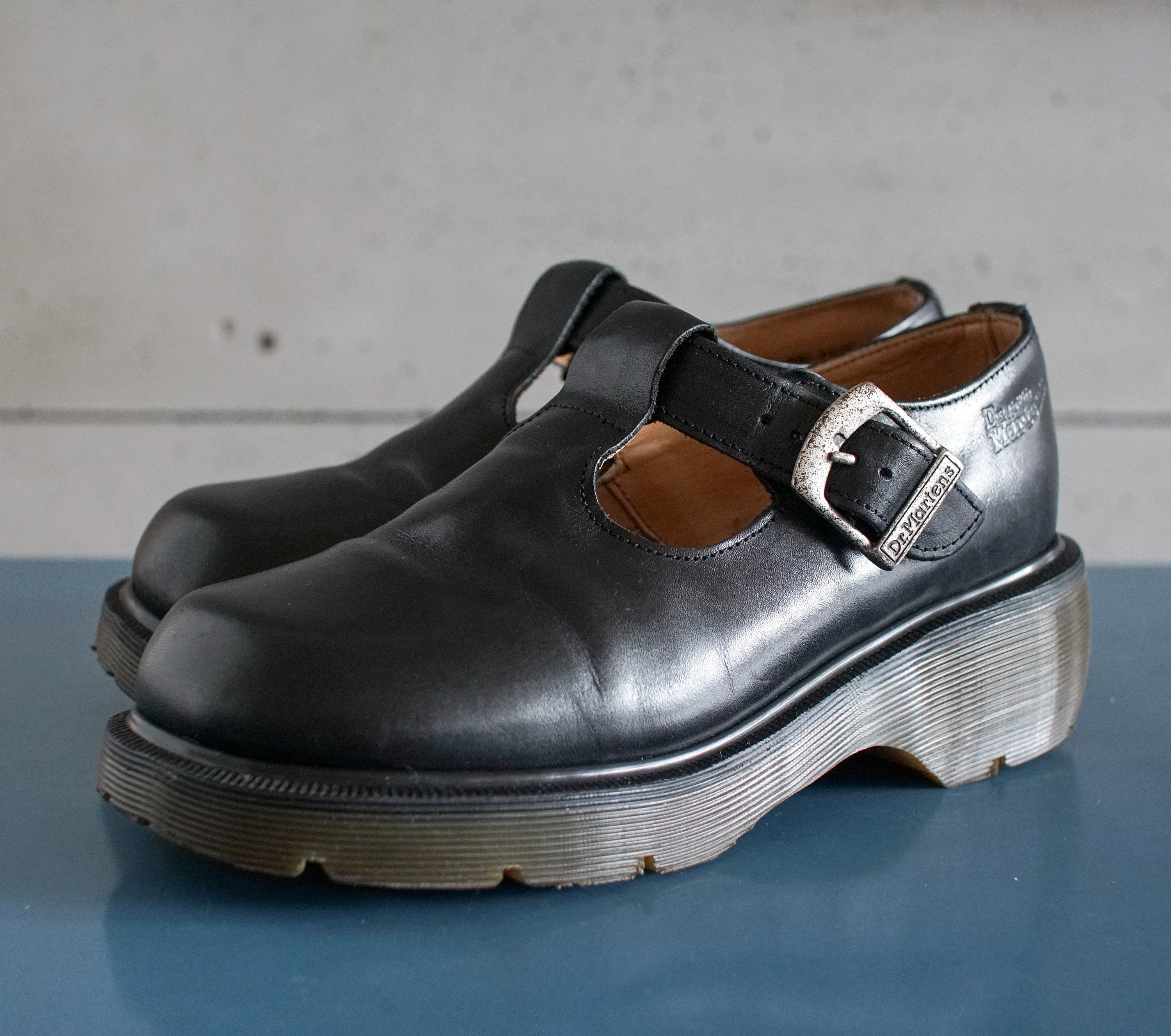 EUR38 US7.5 Made in England Dr Martens Black T-strap Mary Janes