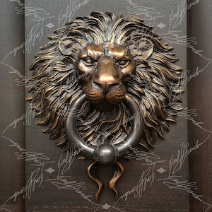 ボール リング付きライオン ドア ノッカー。非常に大きい。クラシック