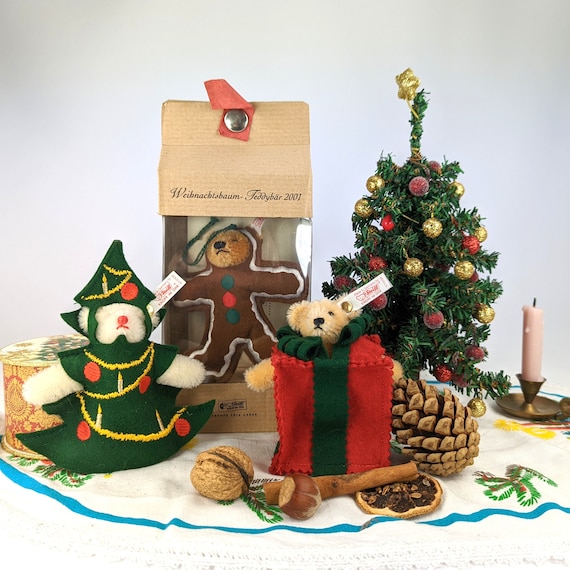 Steiff Christmas Tree Teddy Bear Ornament Mint 4 Inches Vintage