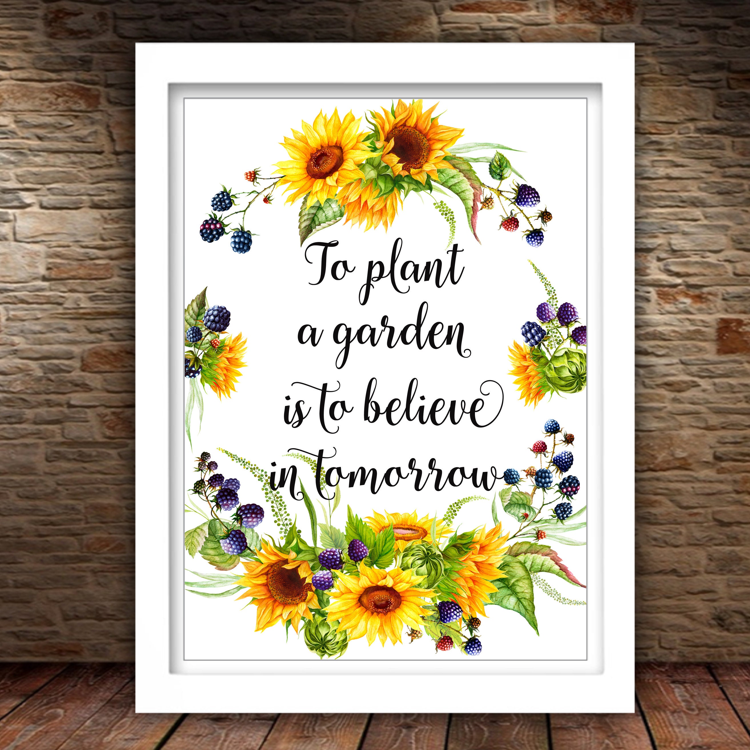 Gardening Quote Print, Sunflower Berry Wreath (digital Download