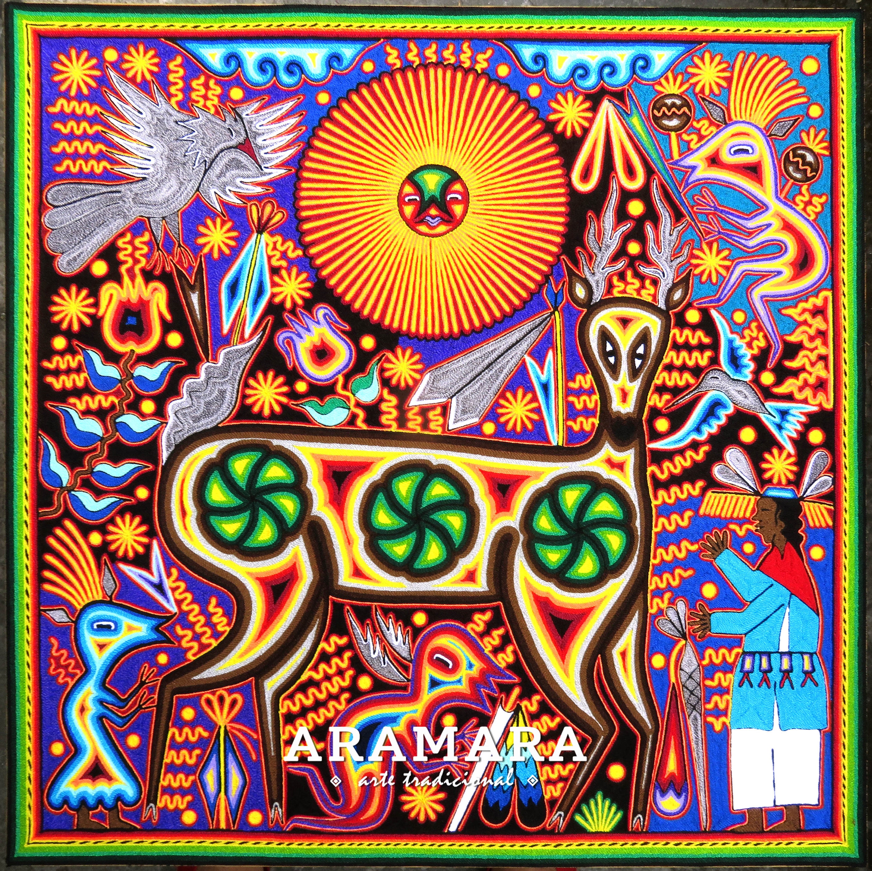 24インチ ウイチョル絵画、メキシコの民芸品、ウイチョル美術