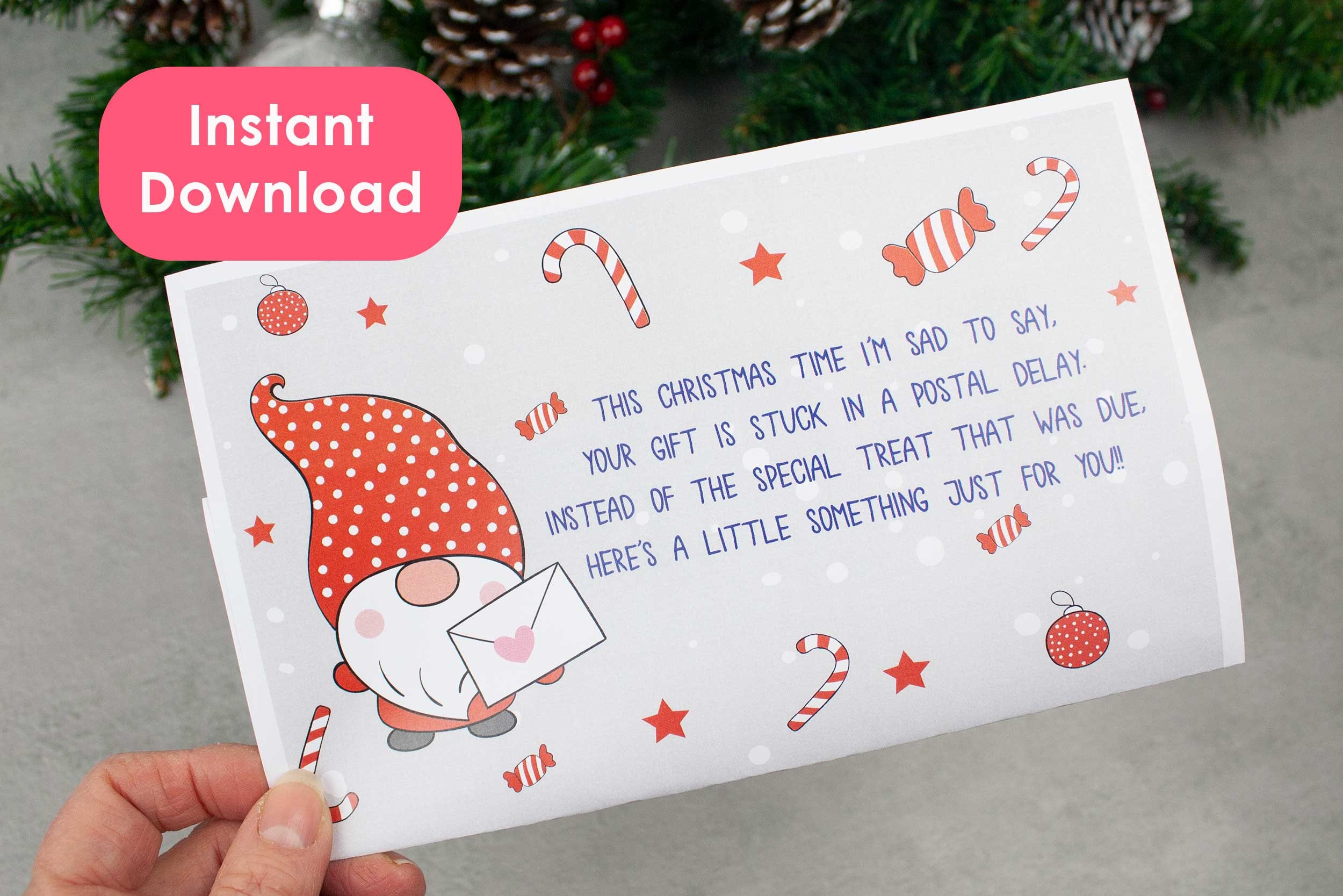 Print at Home Late Christmas Gift, INSTANT DOWNLOAD, Delayed