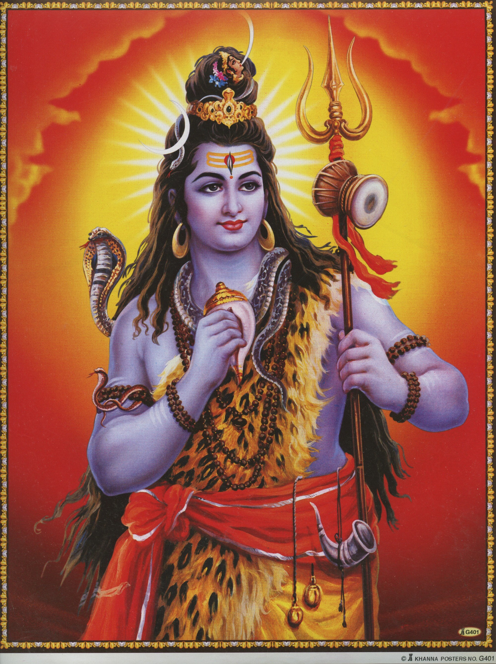 シヴァ クリシュナ 額縁付 ビンテージポスター シヴァアート、シヴァ