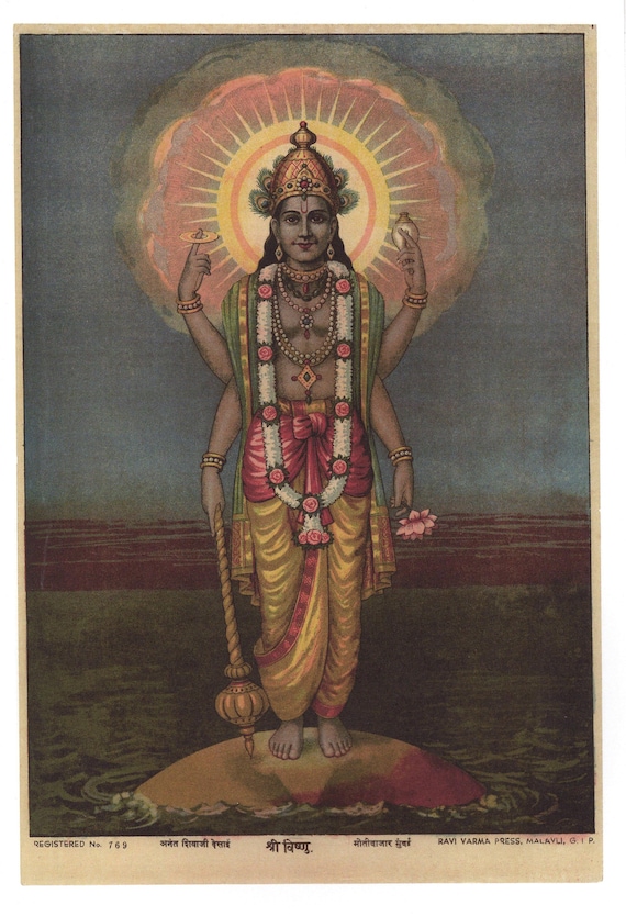 ヴィシュヌ - 大型ヴィンテージスタイルのインドのヒンドゥー教の信仰