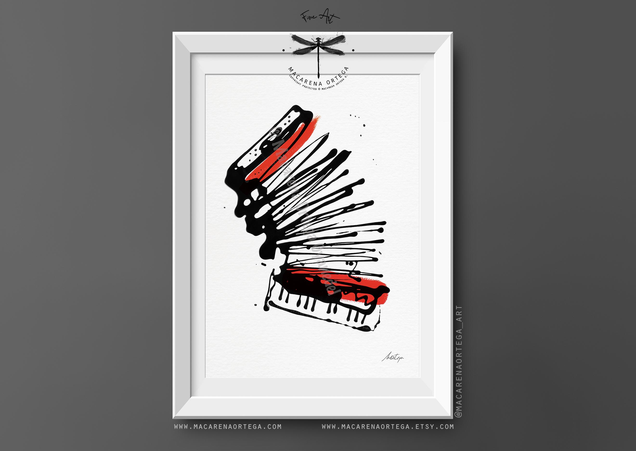 Accordion Abstract Art Print | Minimalist Piano Accordion Painting