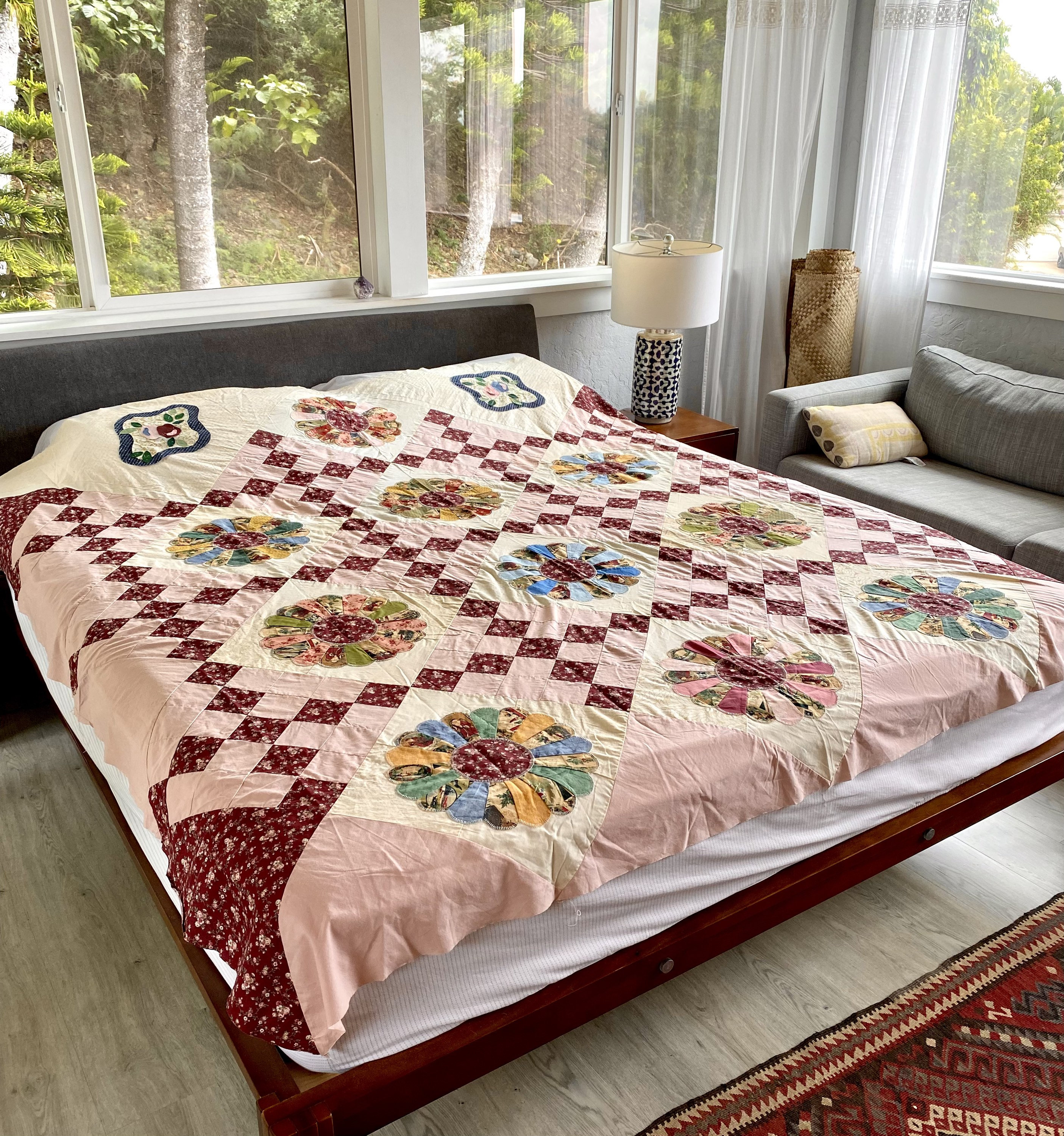 ヴィンテージ ドレスデン プレート キルト 花柄 パッチワーク