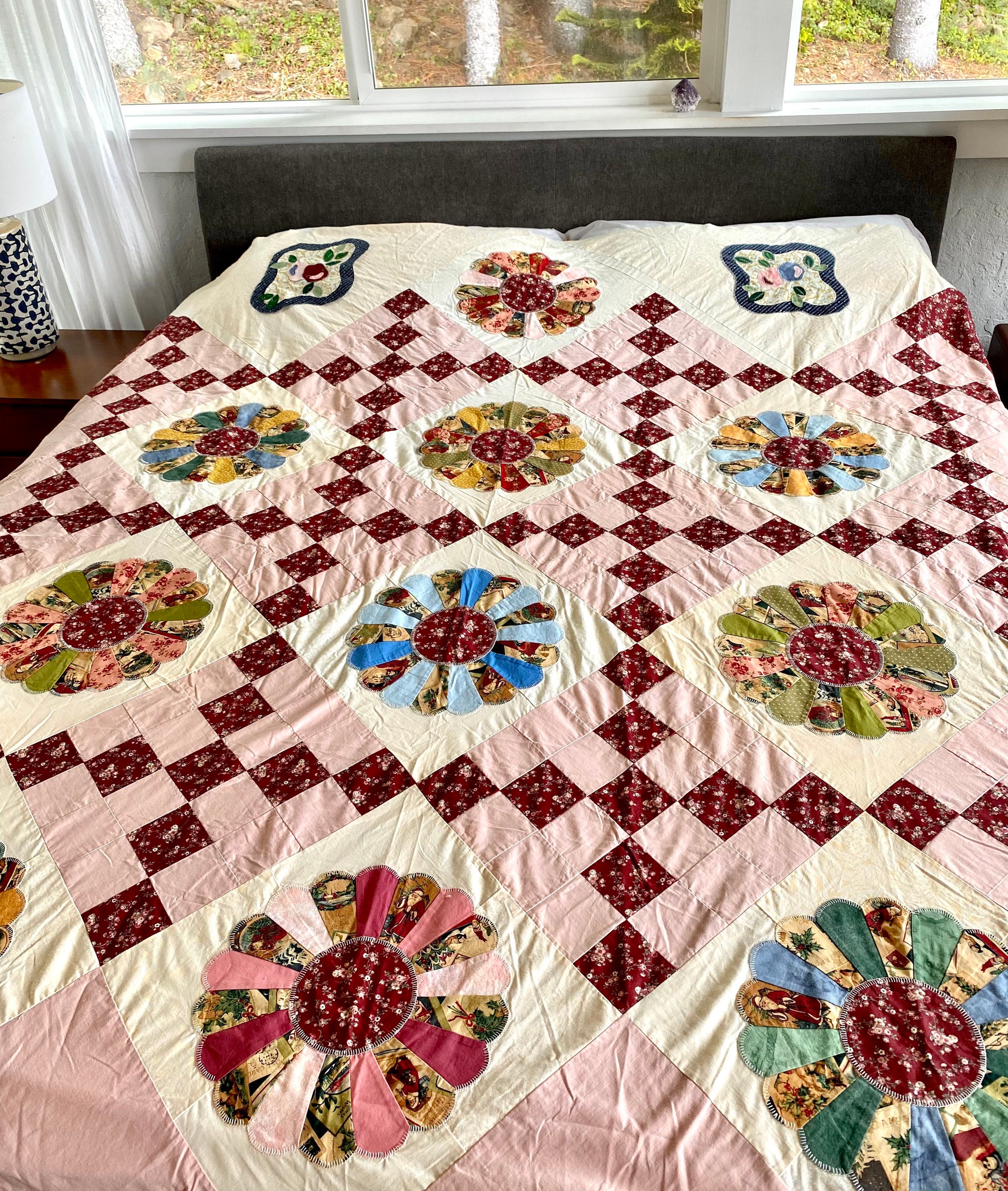 ヴィンテージ ドレスデン プレート キルト 花柄 パッチワーク