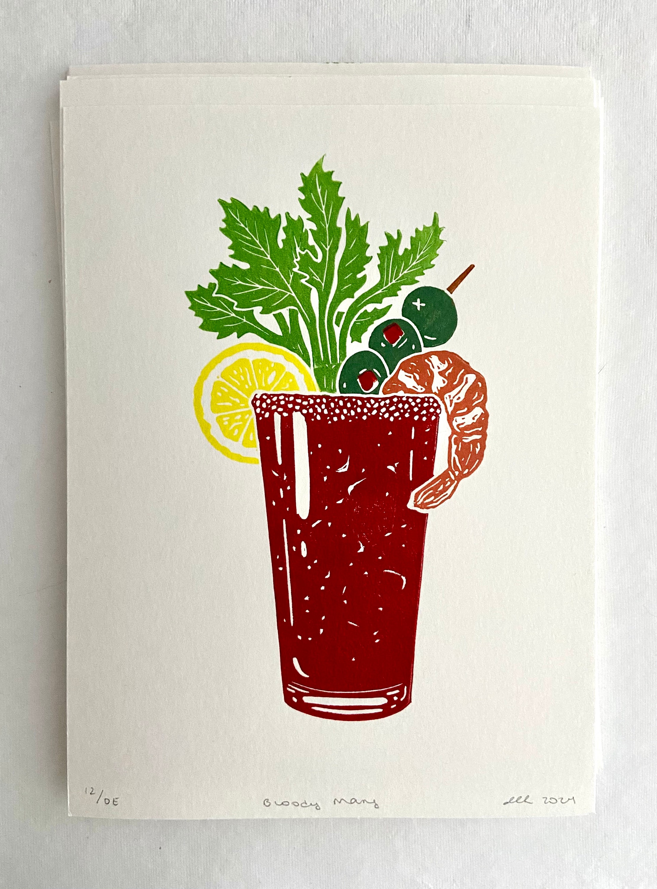 Bloody Mary Block Print. Food Wall Art. Kitchen Decor. Original