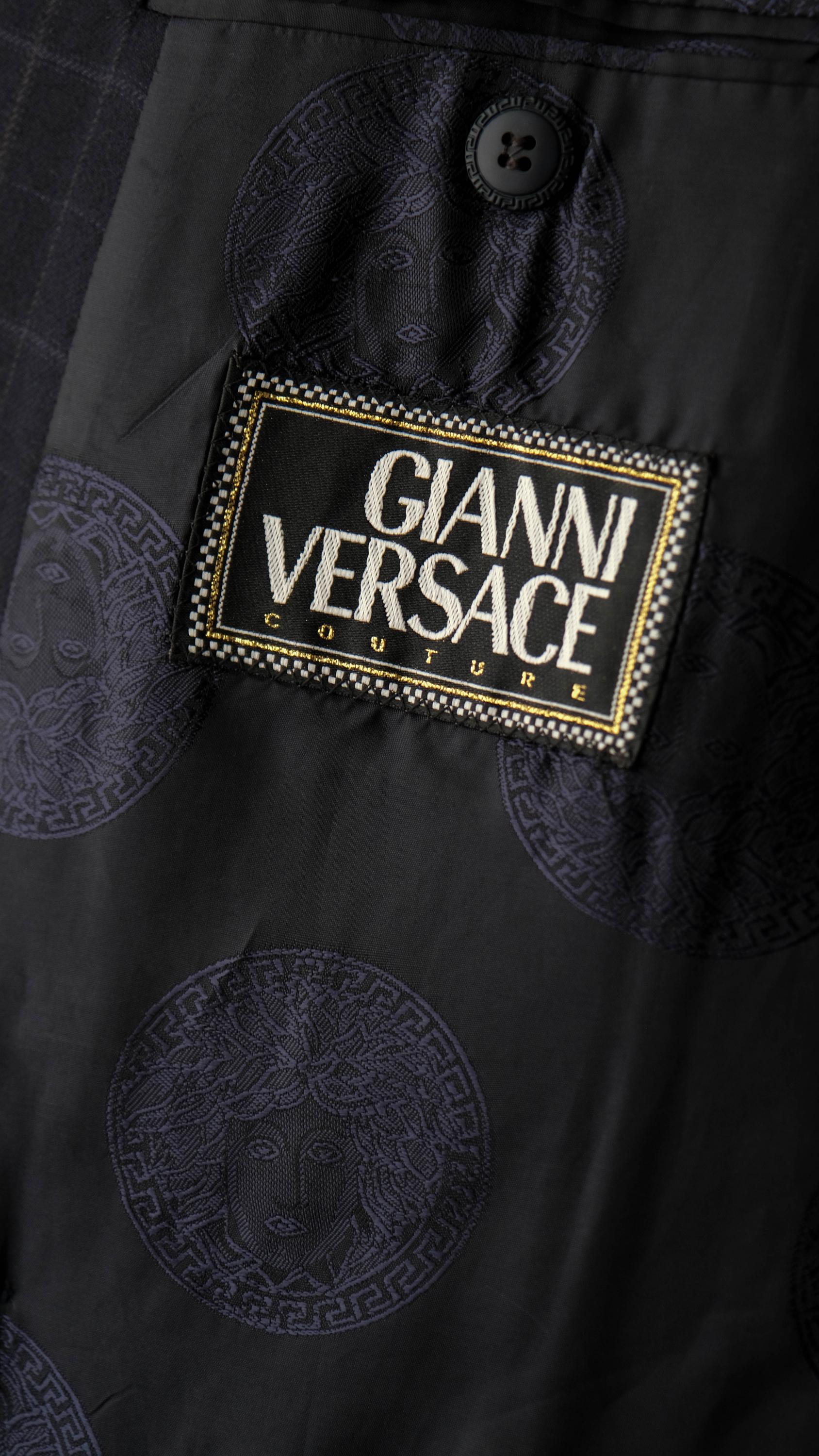 Vintage 90s GIANNI VERSACE COUTURE Navy Windowpane Six Button