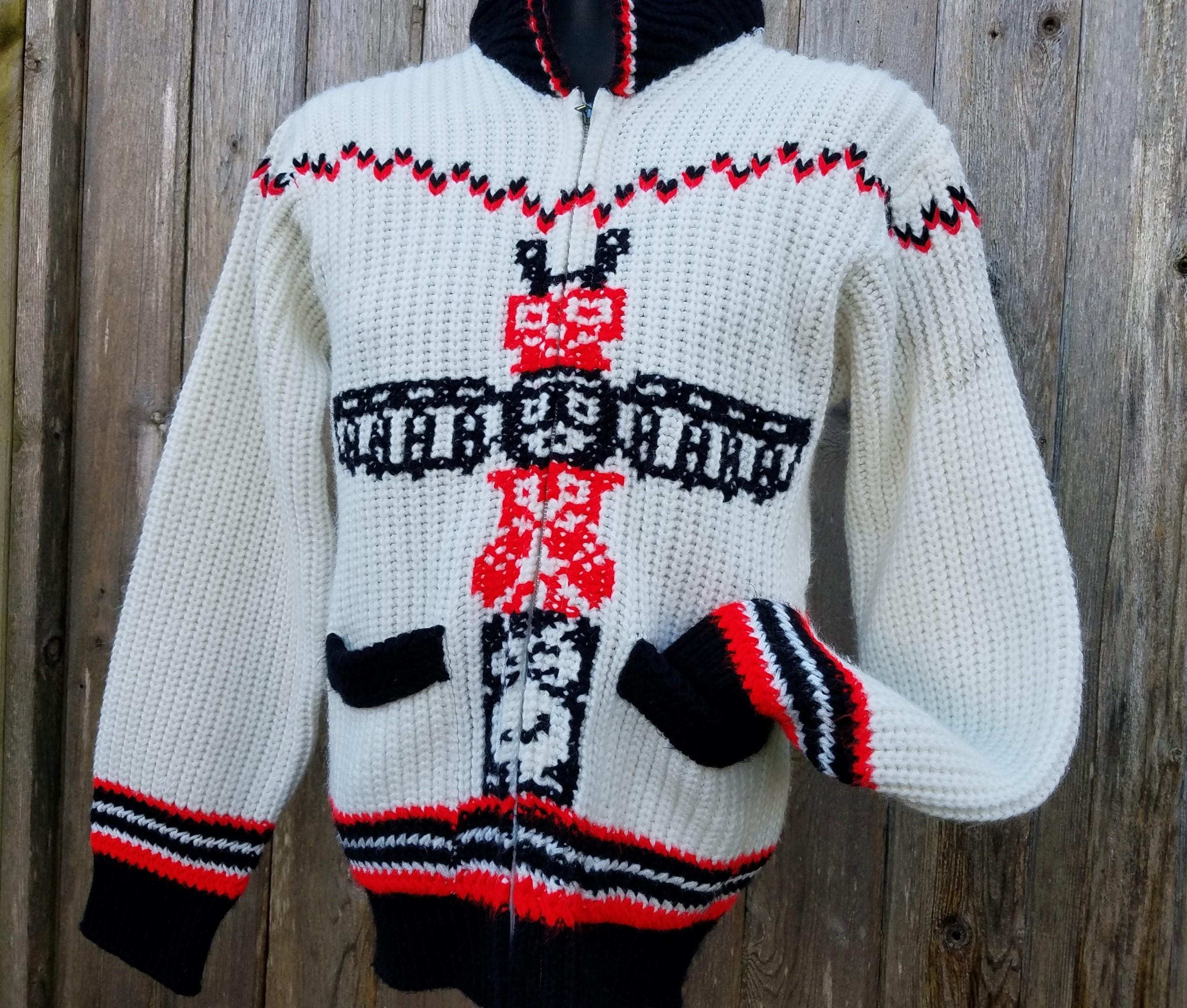 Vintage 1960s 1970s MON TRICOT Cowichan Style Curling Sweater