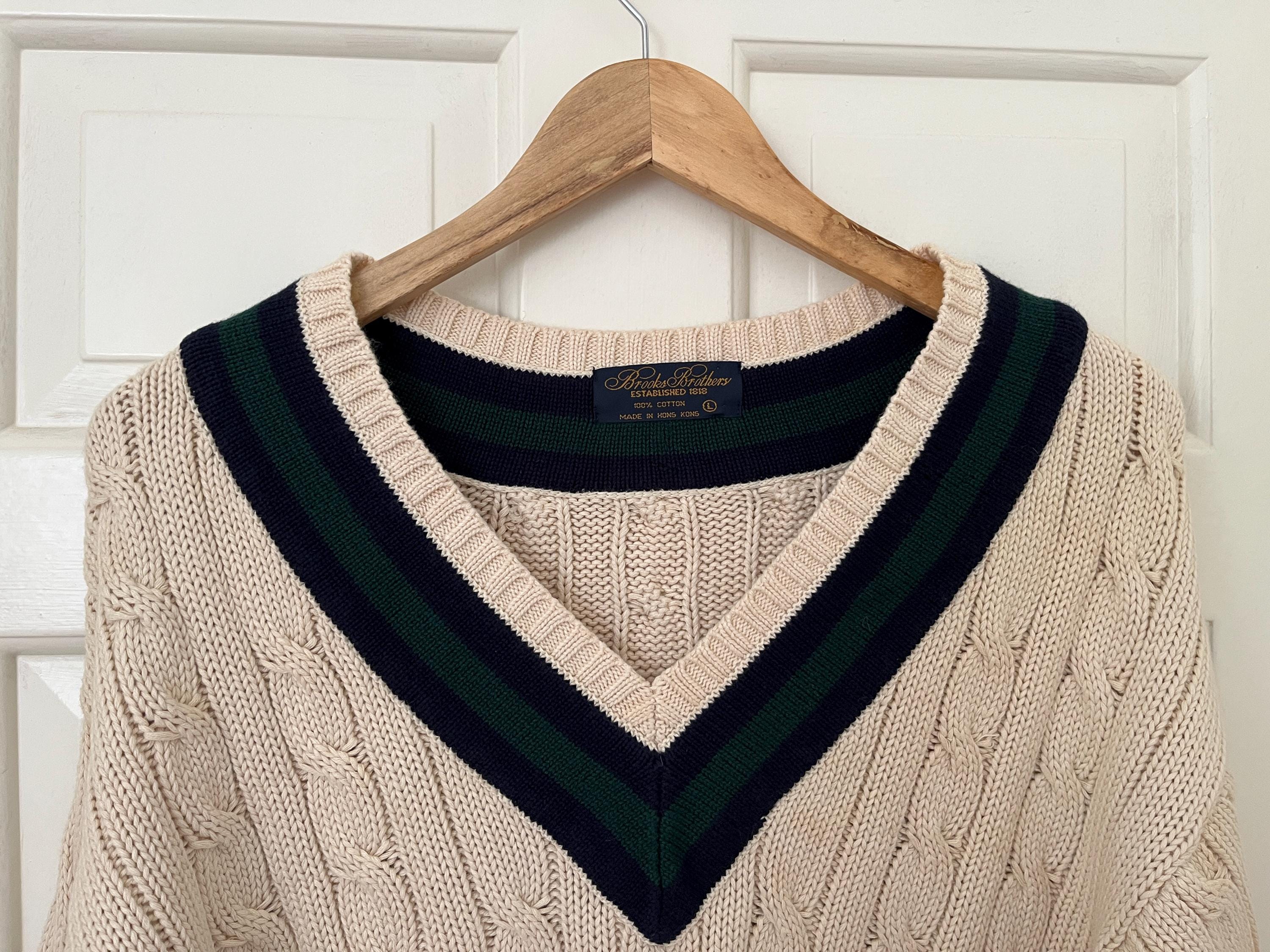 Vintage Brooks Brothers Cable Knit Tennis Sweater – Preppy V-neck
