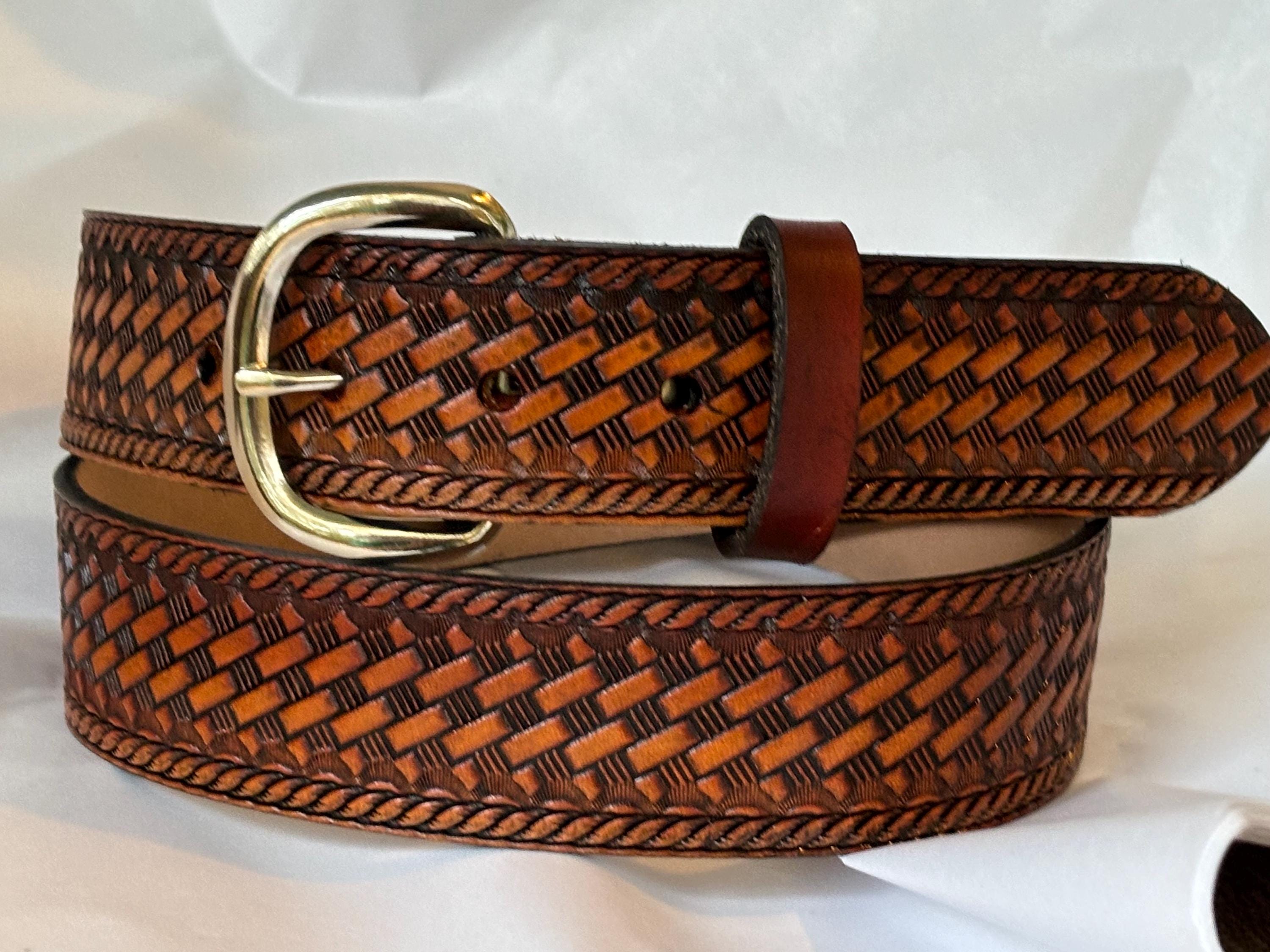 Personalized Leather Basketweave Belt / Pick Your Color / Free