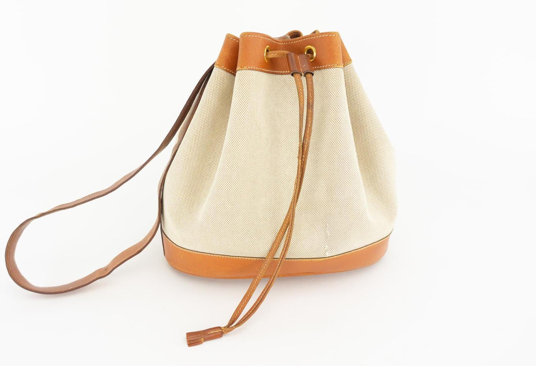 Hermes Market Vintage Shoulder Bag 1980s | Beige Canvas & Natural