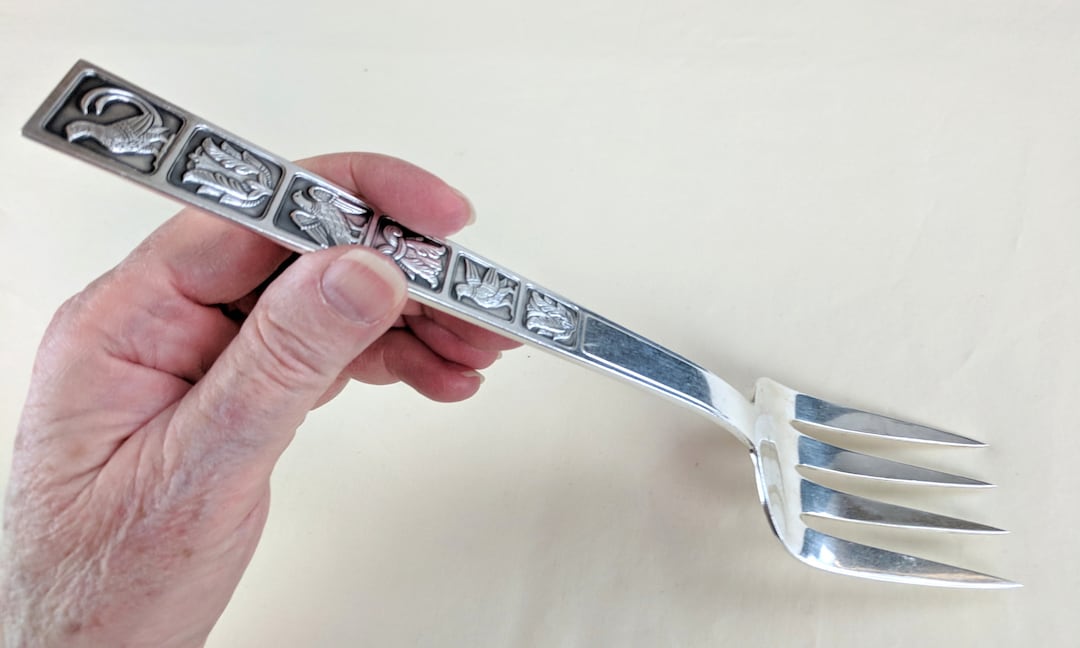 David Andersen .830 Silver Serving Fork, Norwegian Folk Art Motif