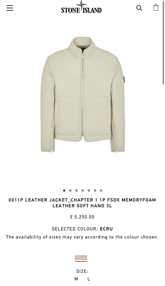 2022 Stone Island Shadow Project Memory Foam Leather Soft Hand 3L