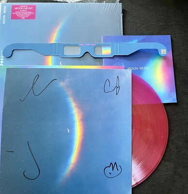 COLDPLAY MOON MUSIC SIGNED ART CARD TRANSLUCENT PINK ECO RECORD