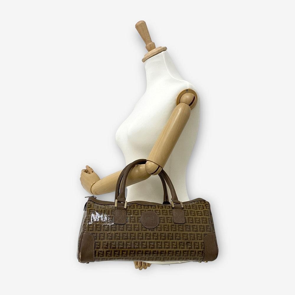 FENDI Hand Bag Tote Purse FF Zucca Patent Leather Brown Authentic