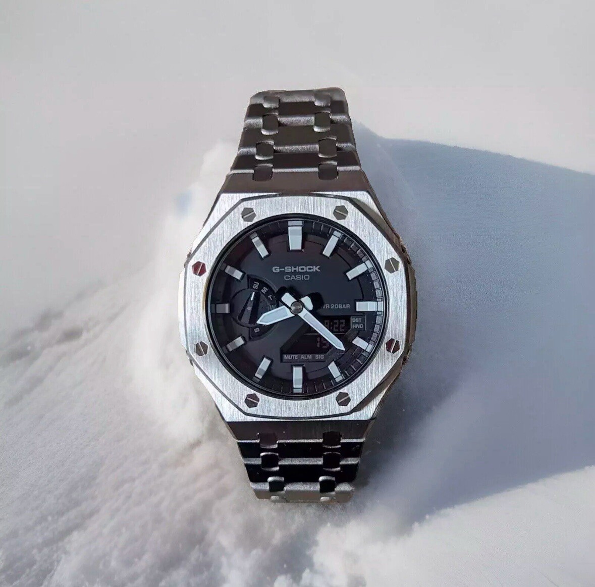 Custom GA2100 CasiOak Stainless Steel Bracelet Luxury Men's Watch